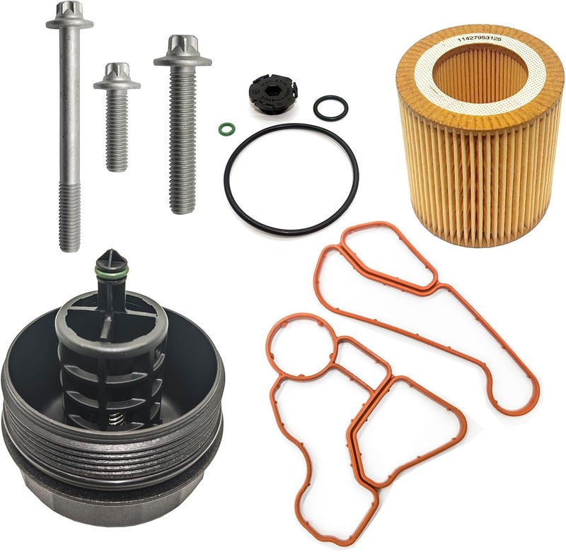 AMCC Aluminum Engine Oil Filter Replacement Kit&Reinforced Gasket&Oil Filter Housing Cap&Oil Filter Compatible with BMW N20 N52 N54 N55 F10 F25 325xi 330i 530i 740i X5 (Eenhanced Version Gasket 7 Kit) - Image 1